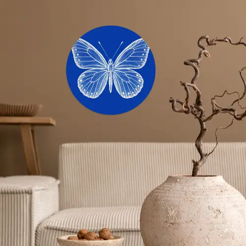Vlinder - Wit - Getekend - Stippen Wandcirkel behangsticker klein -sfeer1