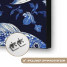 Vissen - Bloemen - Blauw Textielframe zwart klein 947 -USP_ophangsysteemNL