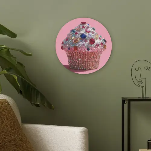 Cupcake - Kleurrijk - Edelstenen Akoestische PET Vilt - Rond klein -sfeer2