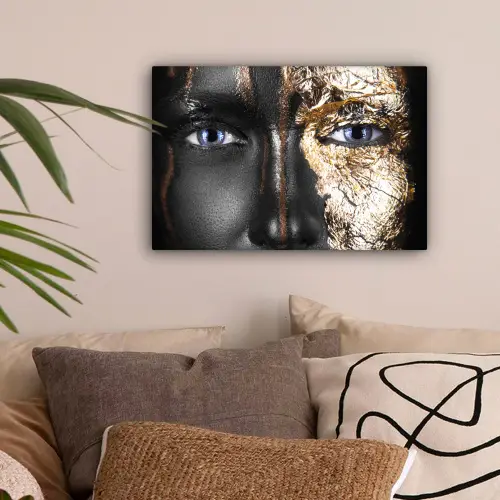 Vrouw - Bladgoud - Zwart - Goud - Luxe canvas 2cm klein -sfeer1