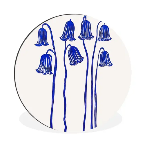 Bloemen - Blauw - Lijnen - Bloemblaadjes Wandcirkel aluminium klein -3d