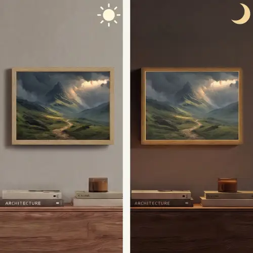 Bergen - Kronkelpad - Groen - Wolken Light Box met batterij (Wandlamp) middel -sfeer3