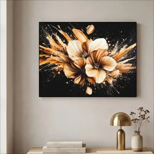 Bloemen - Goud - Graffiti - Zwart - Abstract Textielframe zwart klein -sfeer2
