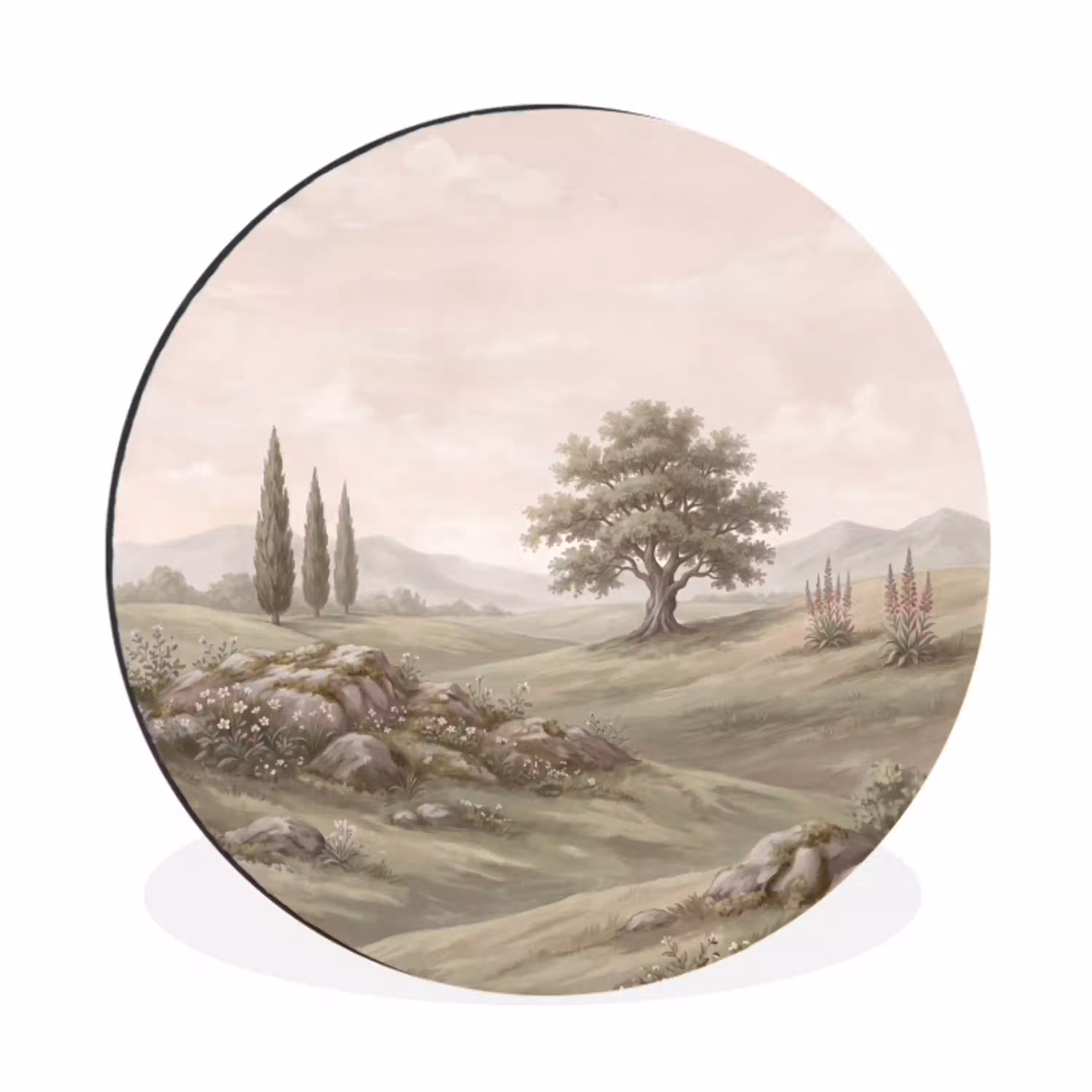 Heuvellandschap - Bomen - Natuur - Groen Wandcirkel aluminium klein -3d