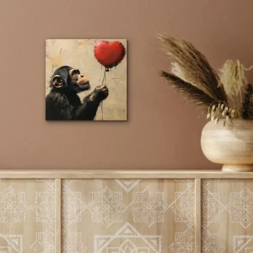 Street art - Chimpansee - Ballon - Graffiti - Banksy aluminium wit klein -sfeer4