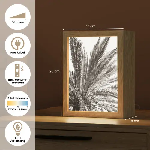 Palmboom - Tropisch - Zwart - Wit Light Box met kabel (Tafellamp) klein -USP_NL