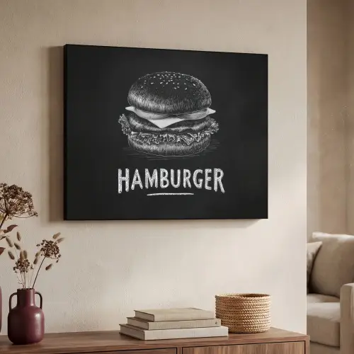 Hamburger - Krijttekst - Zwart - Wit Textielframe - compleet frame klein -sfeer3