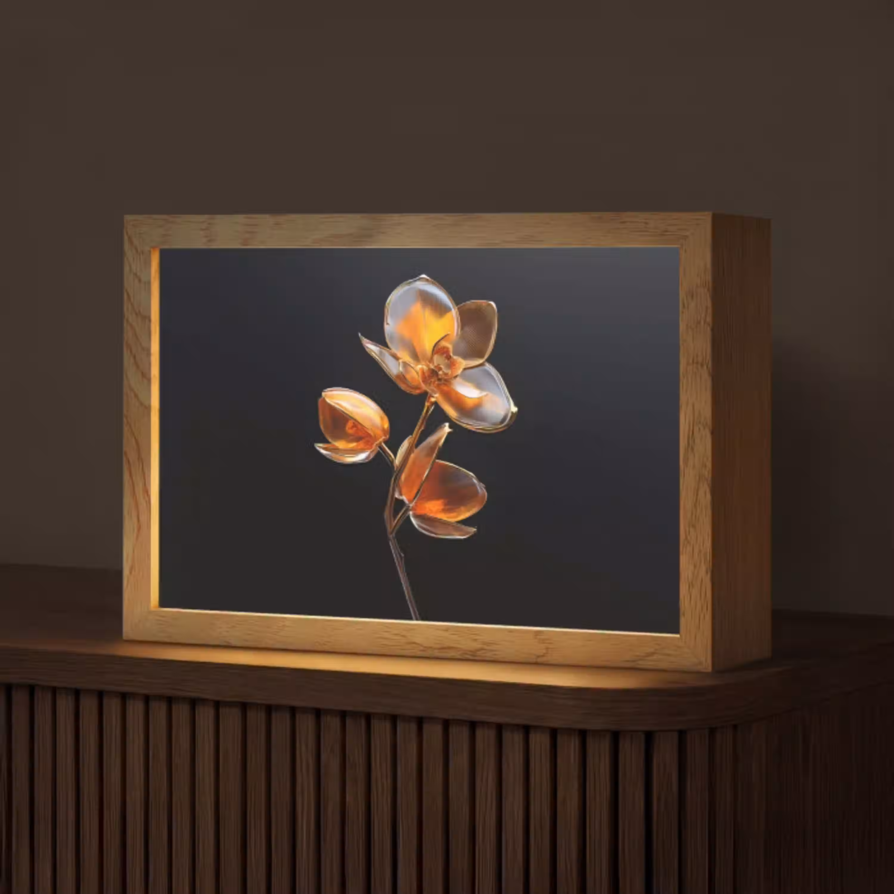 Bloem - Orchidee - Oranje Light Box met kabel (Tafellamp) klein -z3d_website