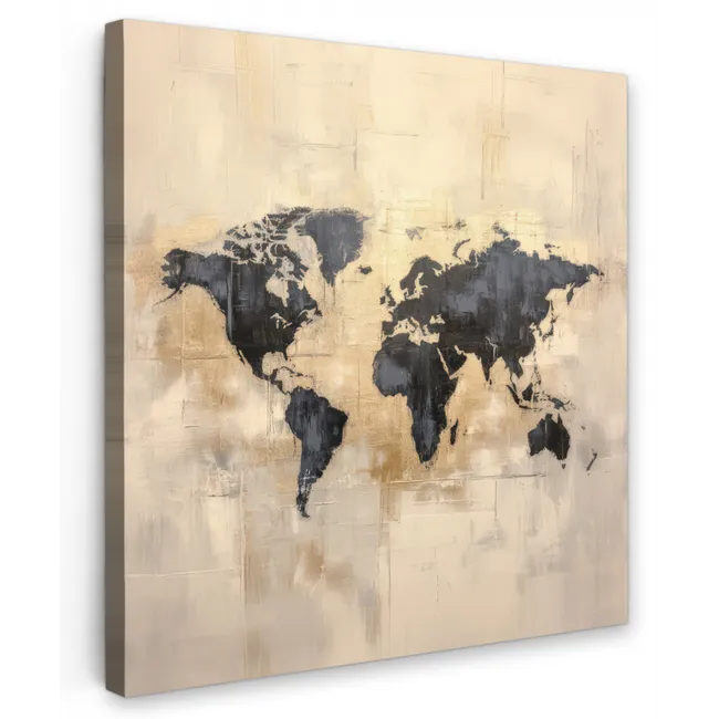 Canvas schilderij - Wereldkaart - Goud - Zwart - Abstract