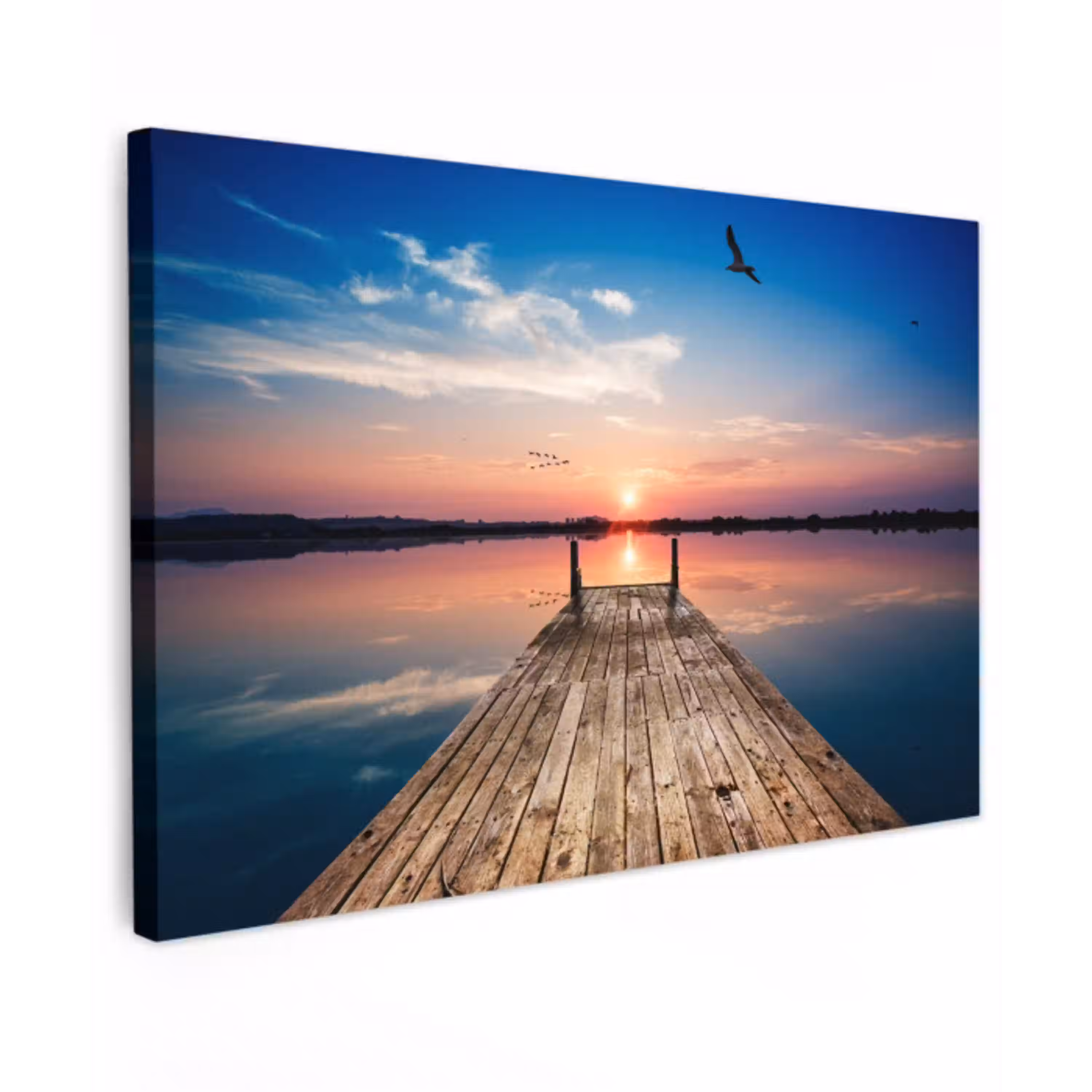 Steiger - Water - Zonsondergang - Roze - Horizon Tuinposter op houten frame 2 cm dik klein -3d