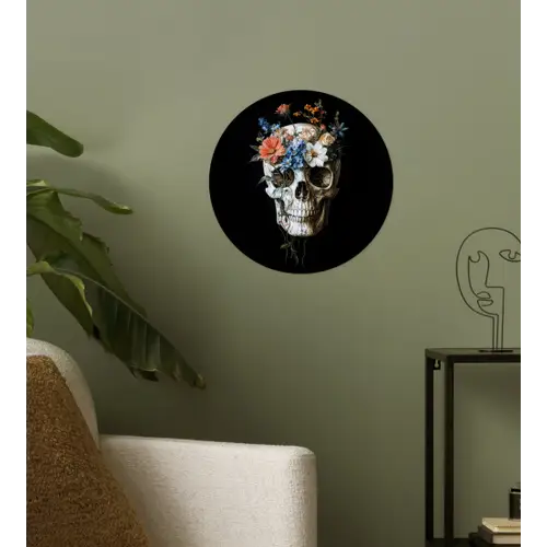 Bloemen - Schedel - Kleurrijk Wandcirkel behangsticker klein -sfeer2