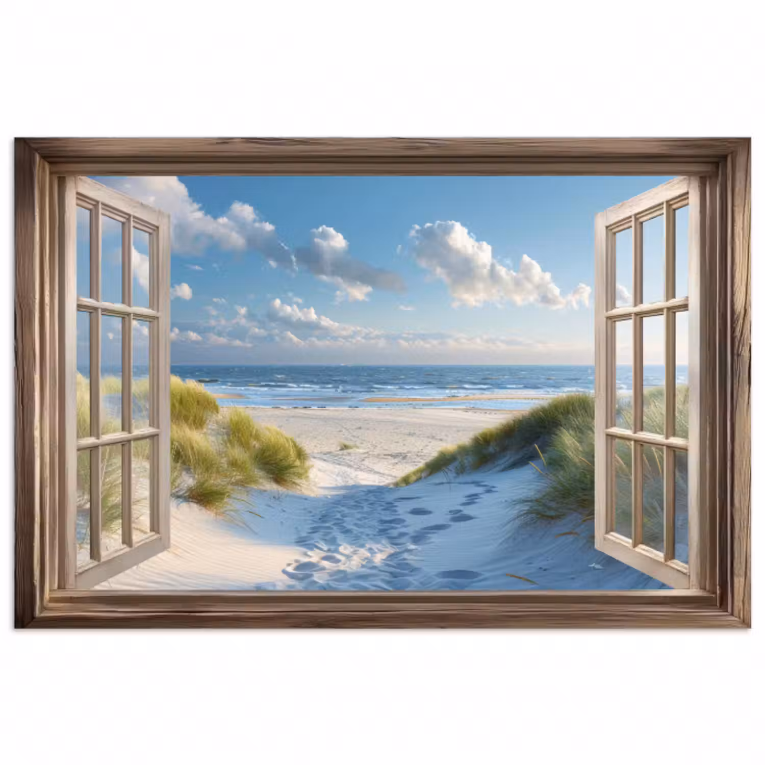 Poster - Doorkijk - Strand - Raam - Duinen - Zee