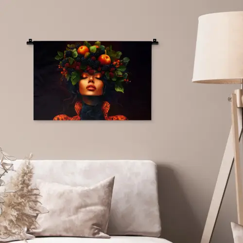 Vrouw - Zwart - Bessen - Bramen - Appels Wandkleed katoen klein -sfeer4