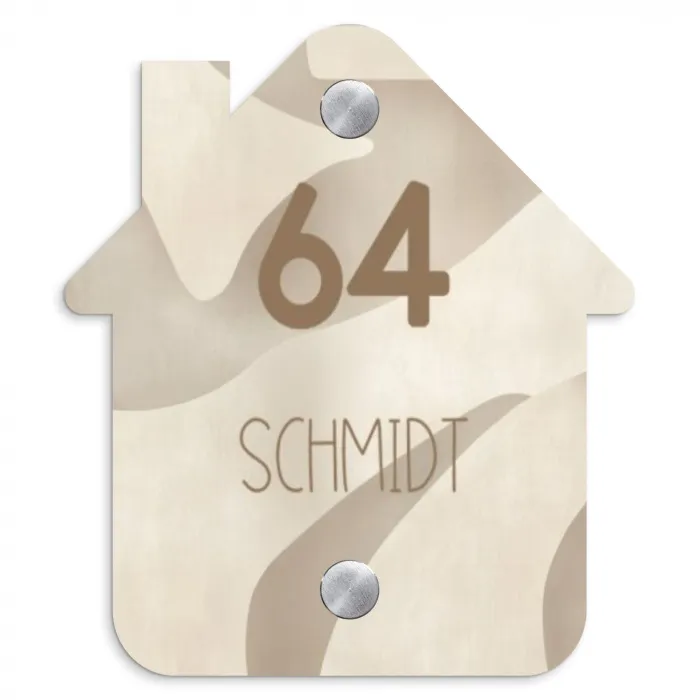 Beige organisch - Modern Naambord Huisje klein -3d