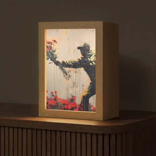 Street art - Man - Bloemen - Graffiti - Banksy Style Light Box met kabel (Tafellamp) klein -z3d_website