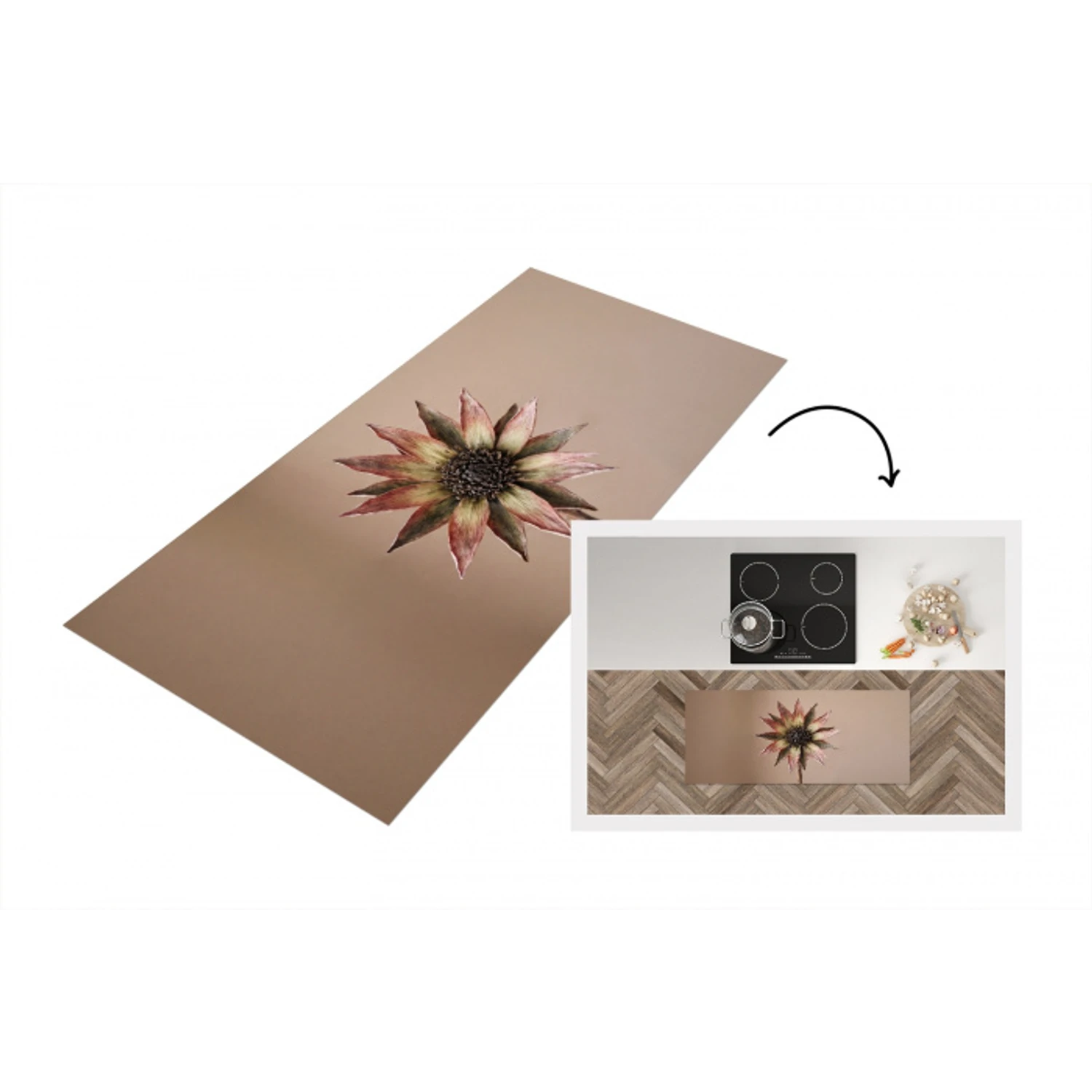 Droogbloem - Protea - Vintage - Beige - Rustiek Keukenloper - keukenmat middel -3d