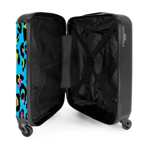 Pantermotief in neonkleuren op blauwe achtergrond NBS - Handbagage koffer - Kinderen Unisex middel -binnenkant