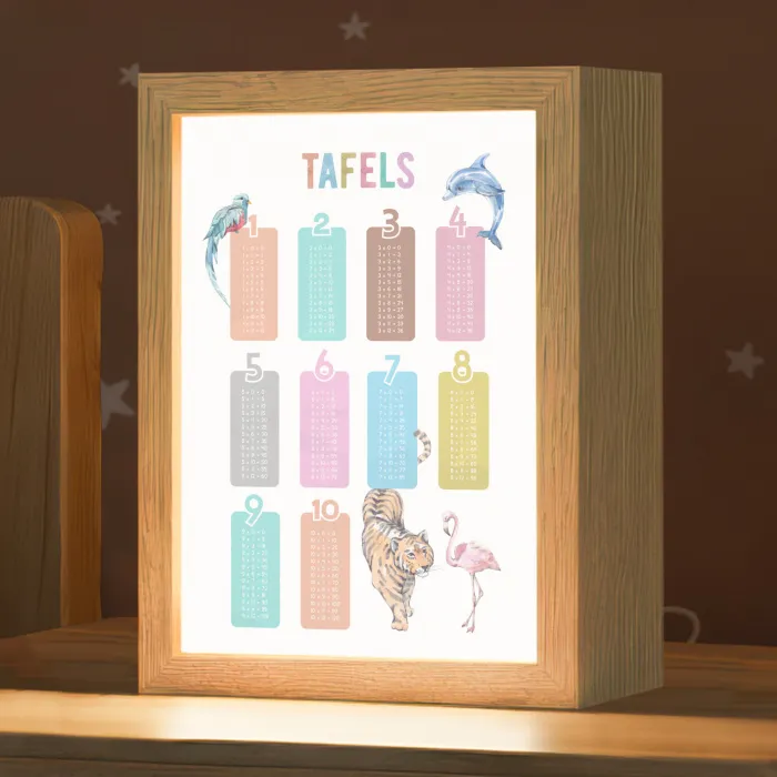 Tafels van vermenigvuldiging - Leren rekenen voor kinderen - Getallen oefenen - Dieren Light Box met kabel klein -zzz_3d_website