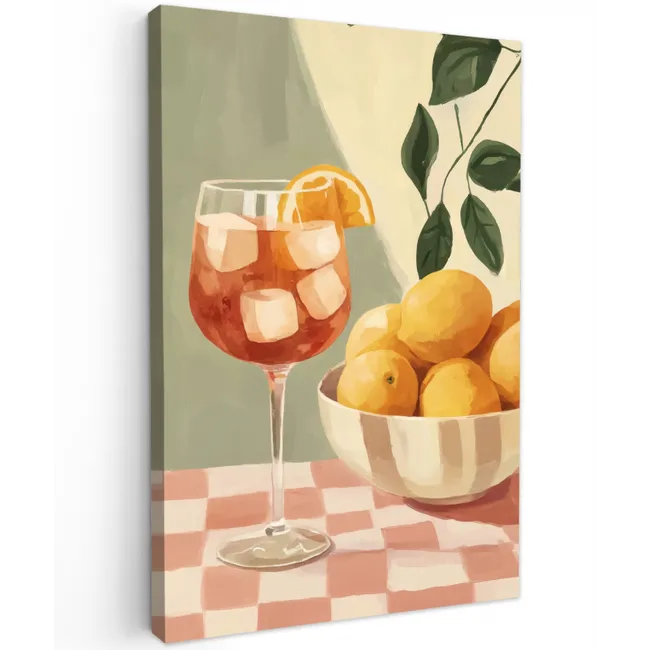 Citroenen - Glas - Tafelkleed - Geblokt Tuinposter op houten frame 2 cm dik klein -3d