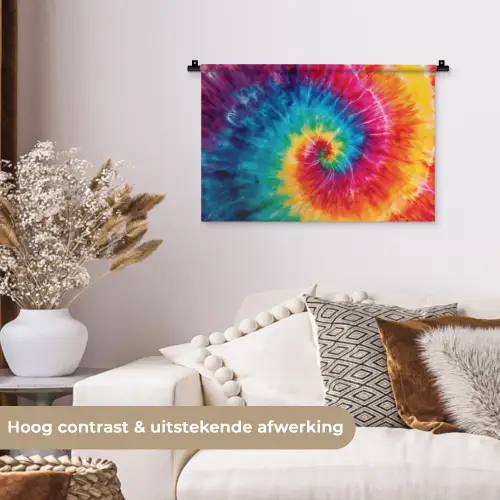 Regenboog - Tie dye - Kleurrijk - Blauw Wandkleed katoen klein -sfeer1