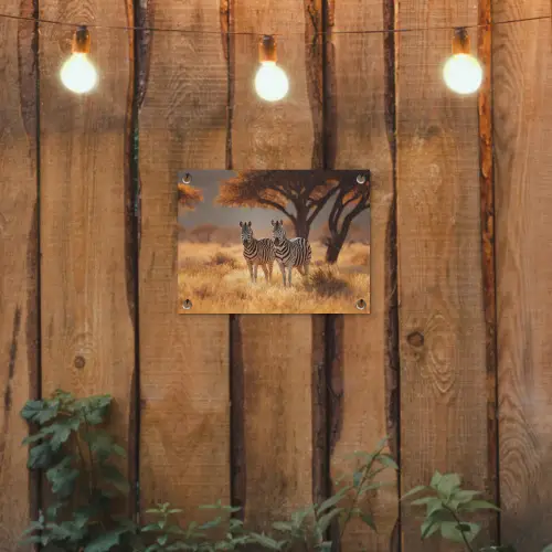Zebra's - Savannelandschap - Gras tuinposter los doek klein -sfeer1