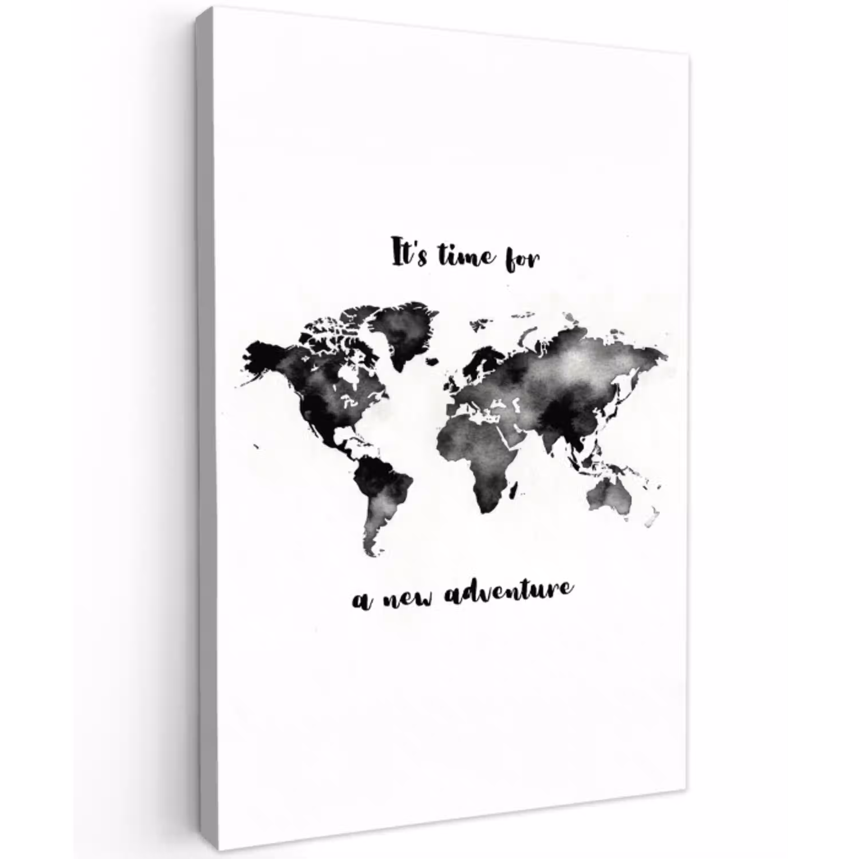Avontuur - Quote - Wereldkaart - Zwart Tuinposter op houten frame 2 cm dik middel -3d