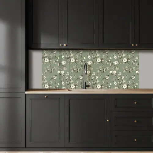 Botanisch - Vogels - Groen keuken achterwand 2 middel 871 -sfeer1