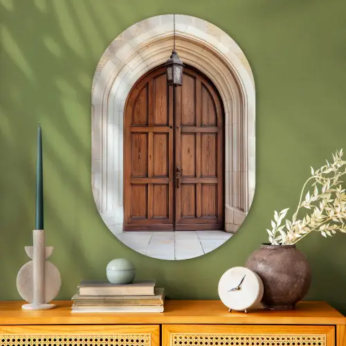 Houten - Deur - Lantaarn Wandcirkel Ovaal Glas middel -sfeer2