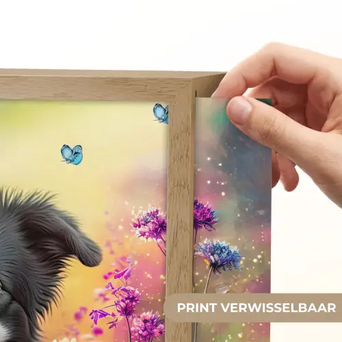 Hond - Bloemen - Natuur - Puppy - Bordercollie Light Box met batterij (Wandlamp kind) middel -USP_websiteprintNL