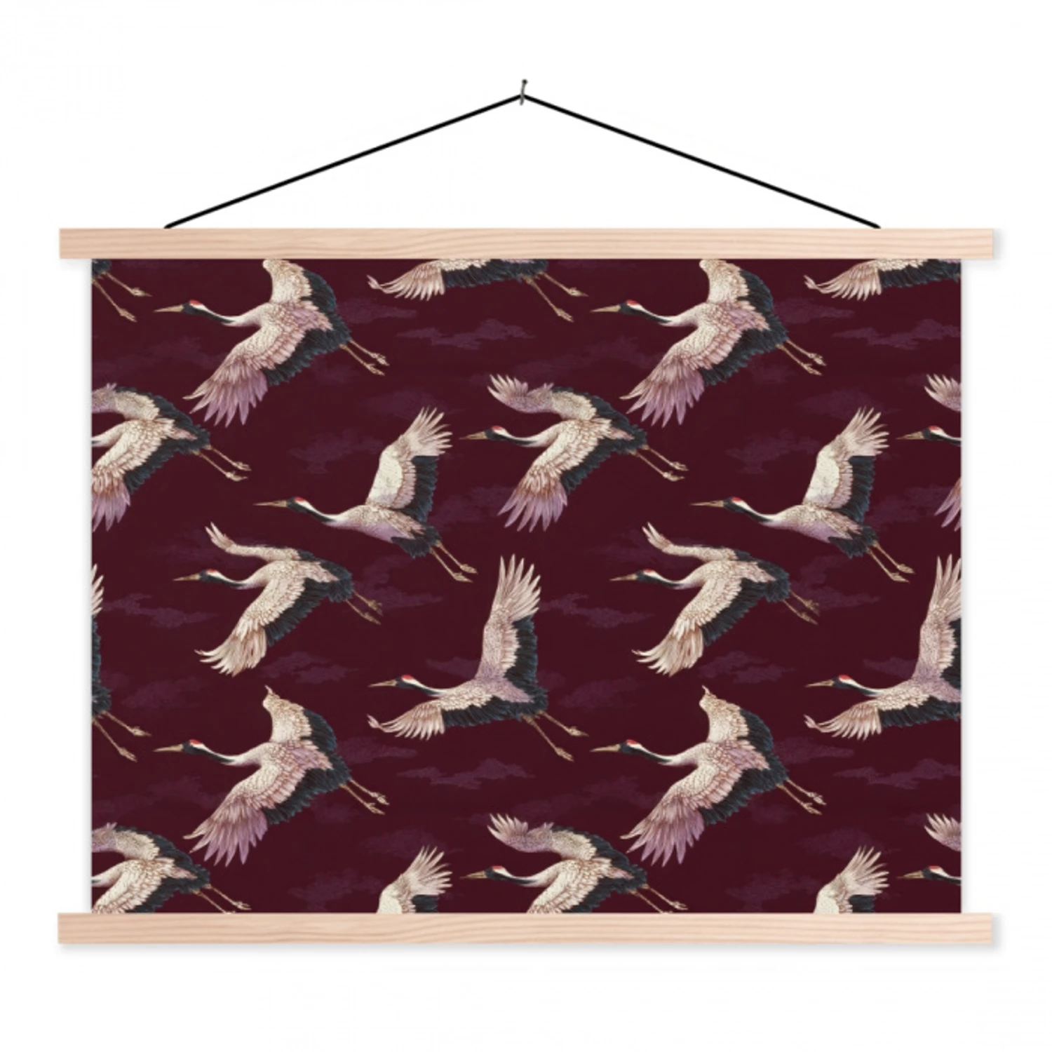 Kraanvogels - Klassiek - Bordeaux textielposter latten blank klein 122 -3d