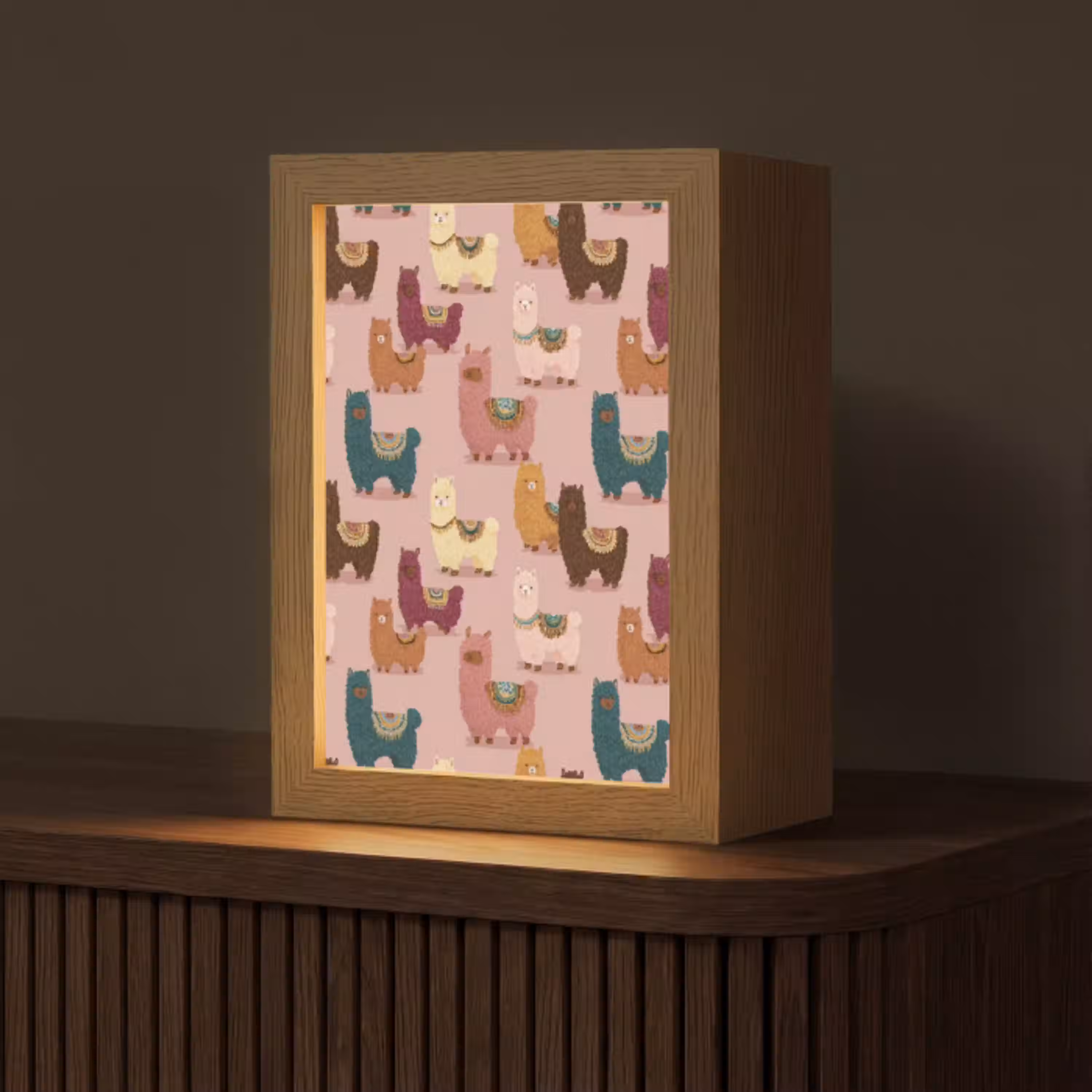 Alpaca's - Patroon - Kleurrijk Light Box met kabel (Tafellamp) klein 925 -z3d_website