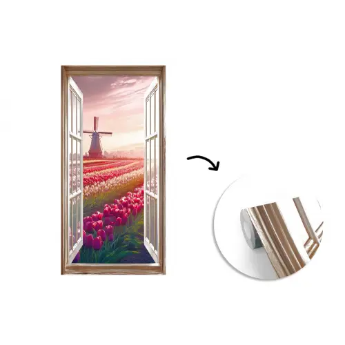 Doorkijk - Tulpen - Zonsondergang - Bloemen - Kleurrijk fotobehang vinyl groot -3d