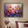 Bloemen - Paars - Kleurrijk - Handgeschilderd - Kunst Textielframe - compleet frame klein -sfeer1