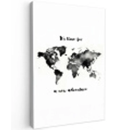 Avontuur - Quote - Wereldkaart - Zwart Tuinposter op houten frame 2 cm dik middel -3d