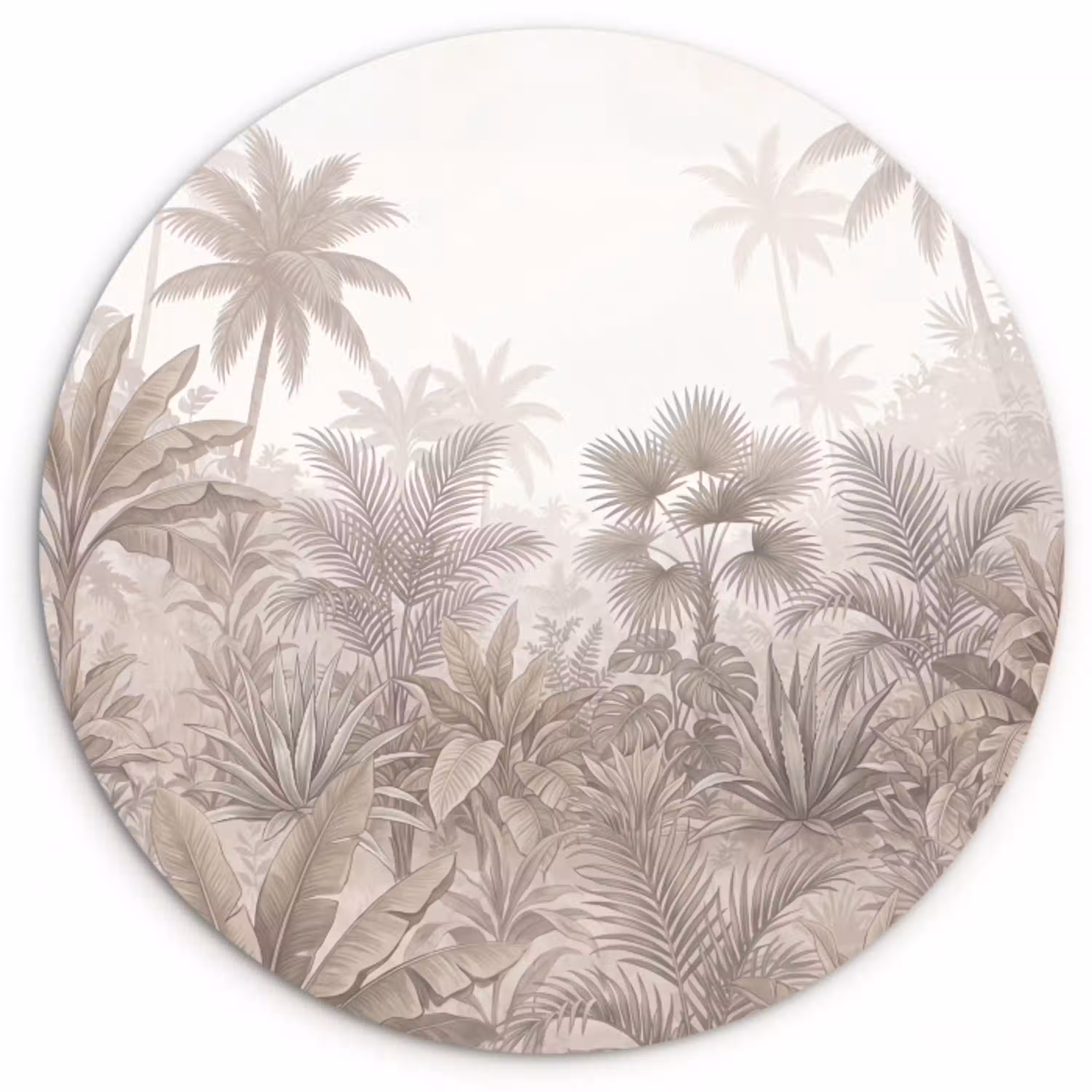 Jungle - Tropisch - Natuur -Vintage - Beige Wandcirkel kunststof plaat 5mm dik klein -3d