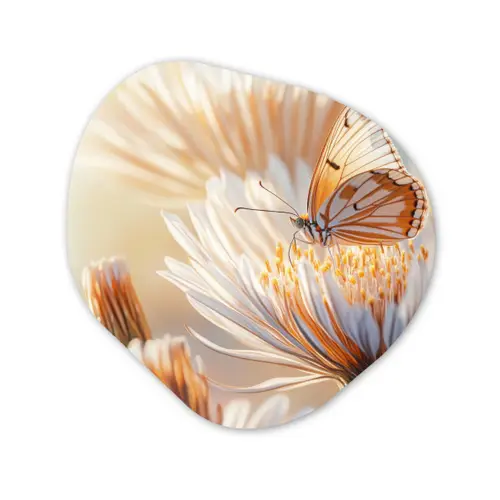 Vlinder - Bloem - Oranje Wandcirkel Organisch Aluminium middel -3d