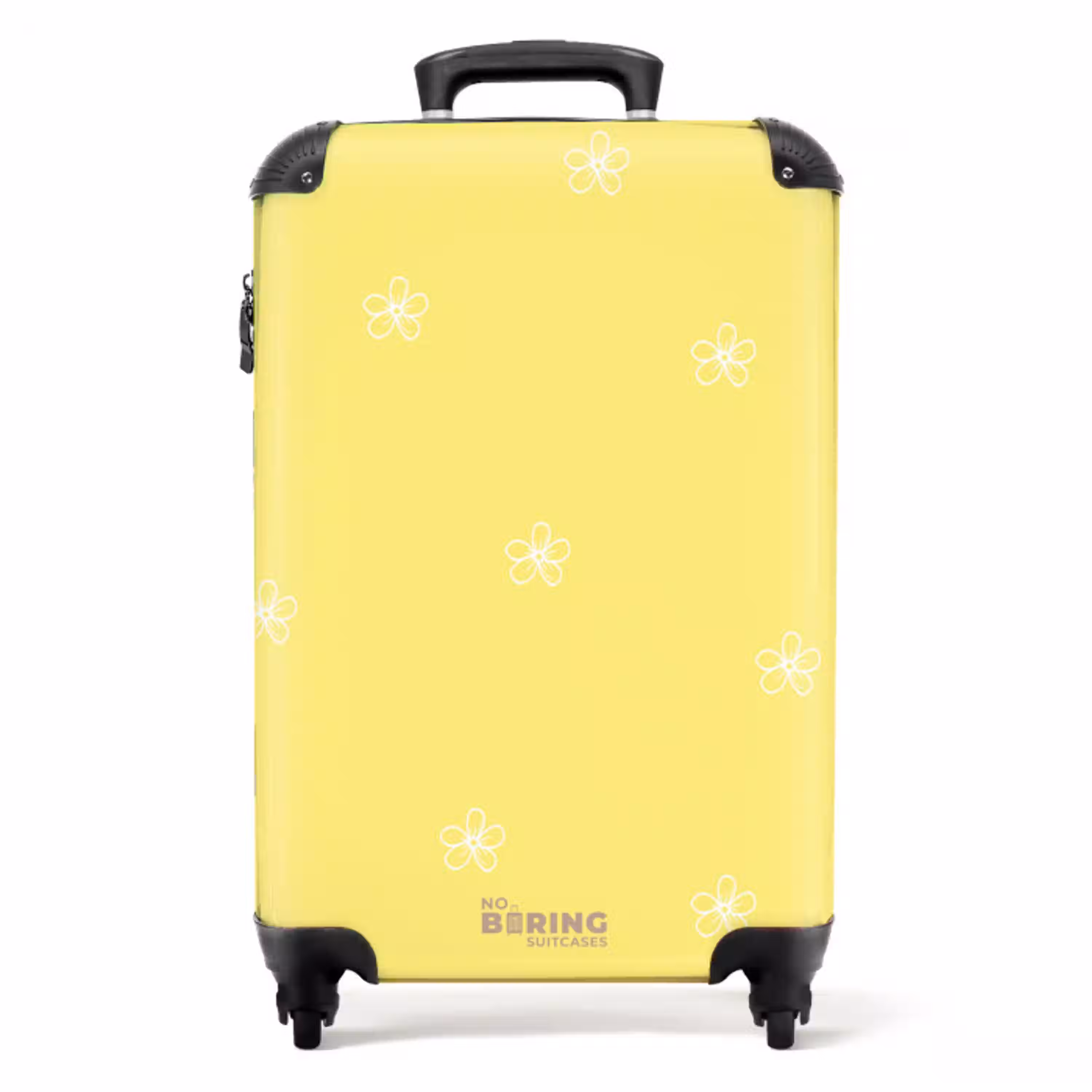 Gele achtergrond met witte bloemen NBS - Handbagage koffer - Unisex middel -productfoto_recht