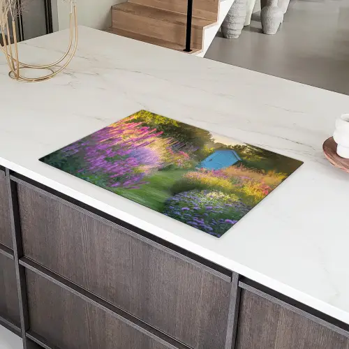 Tuinhuisje - Blauw - Bloemen Inductie beschermer vinyl 3mm klein -sfeer8