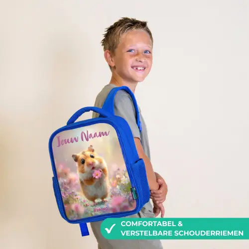 Hamster - Bloem - Natuur - Dier Kinderrugzak - Blauw middel -sfeer3_NL