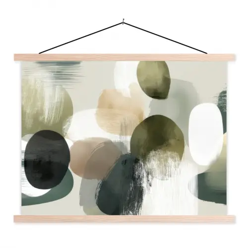 Minimalistisch - Cirkels - Penseelstreken - Beige textielposter latten blank klein -3d