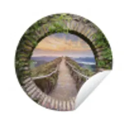 Brug - Zee - Doorkijk - Zomer Wandcirkel tuinposter met ringen klein -3d