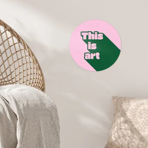 Groen - Teskt - This is art - Roze Wandcirkel behangsticker klein -sfeer4