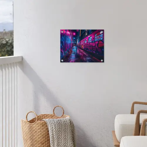Stad - Neon -  Nacht - Roze - Graffiti tuinposter los doek klein -sfeer8