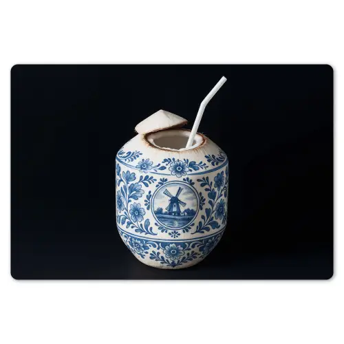 Kokosnoot - Eten - Delfts blauw - Drinken Placemat vinyl groot -zzsfeer1_Kitchenyeah-website