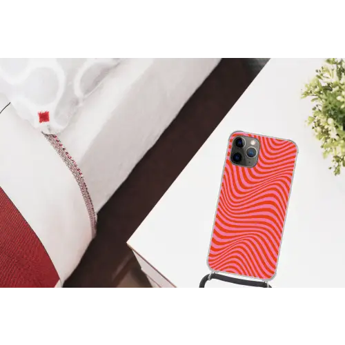 Golvend patroon - Rood - Roze - Lijnen Hoesje iPhone 12 Pro met koord klein -kamer
