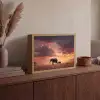 Olifanten - Grasland - Zonsondergang Light Box met batterij (Wandlamp) middel -sfeer2