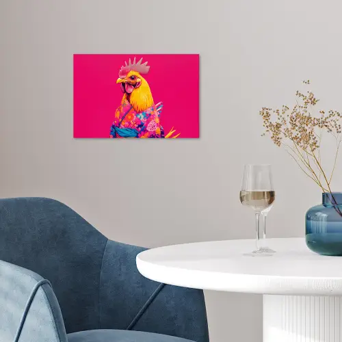 Haan - Kleurrijk - Kimono - Roze poster papier klein -sfeer3