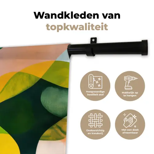 Abstract - Geel - Roze - Groen Wandkleed katoen klein -sfeer2