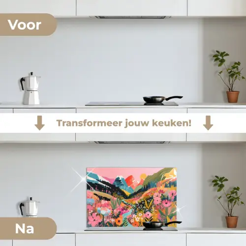 Rivier - Diepte - Bloemen keuken achterwand spatscherm klein -voor_na_NL