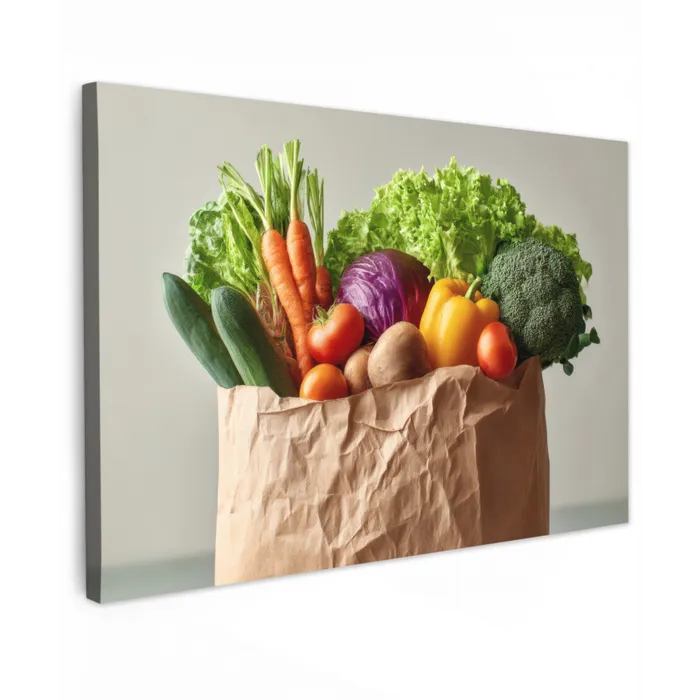 Papieren - Boodschappen - Groente - Kleurrijk Tuinposter op houten frame 2 cm dik klein -3d